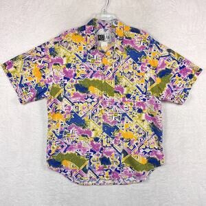 VTG 80s Fast Lane Camp Shirt Mens XL Hawaiian Aloha Geometric Abstract AOP USA